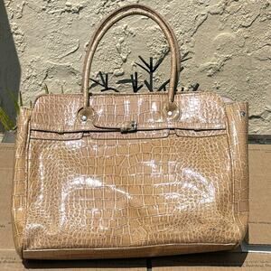 Tan Faux Alligator Skin Hand Bag